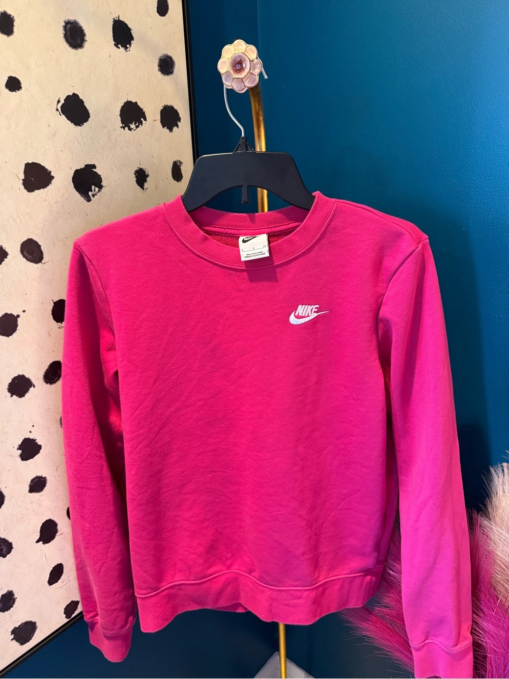 Nike Hot Pink Crewneck Sweatshirt with White Swoosh